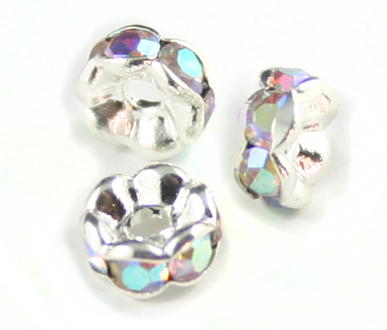 (image for) JFROS 8mm Silver Plated Crystal AB Rondelle PQ 10